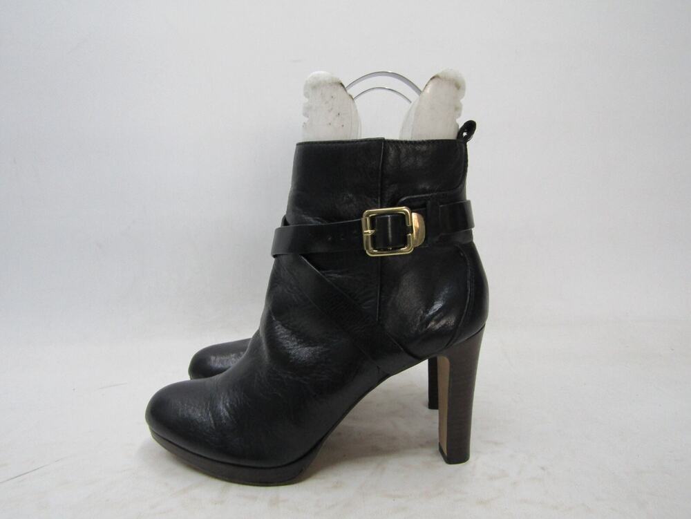 Louise Et Cie Womens Sz 7.5M Black Leather Zip Buckle Ankle Fashion Boots Bootie